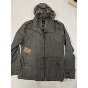NWT XXL men KANE & UNKE Military Button Jacket Gray Hidden Hood NORDSTROM